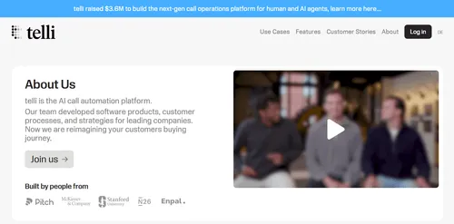 Telli AI call automation platform overview with founders in discussion.