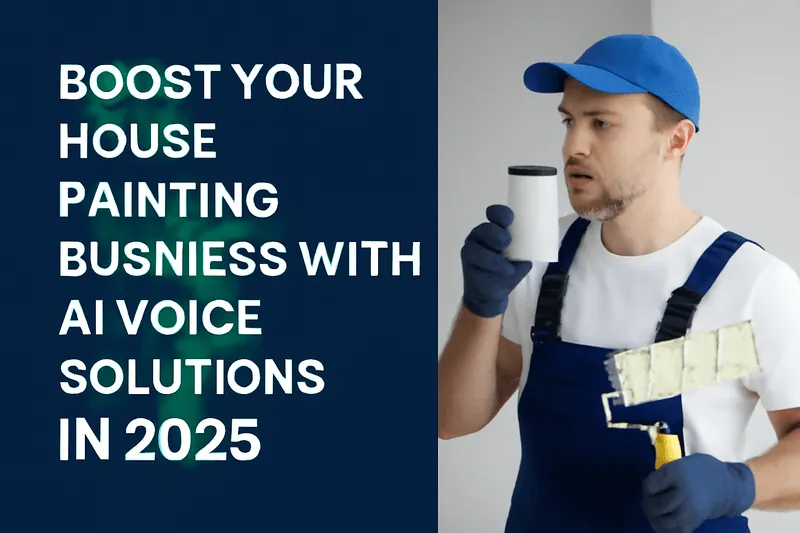 A middle-aged painter with a headset working with an AI-powered voice system to manage customer inquiries and schedule appointments for a house painting business in 2025