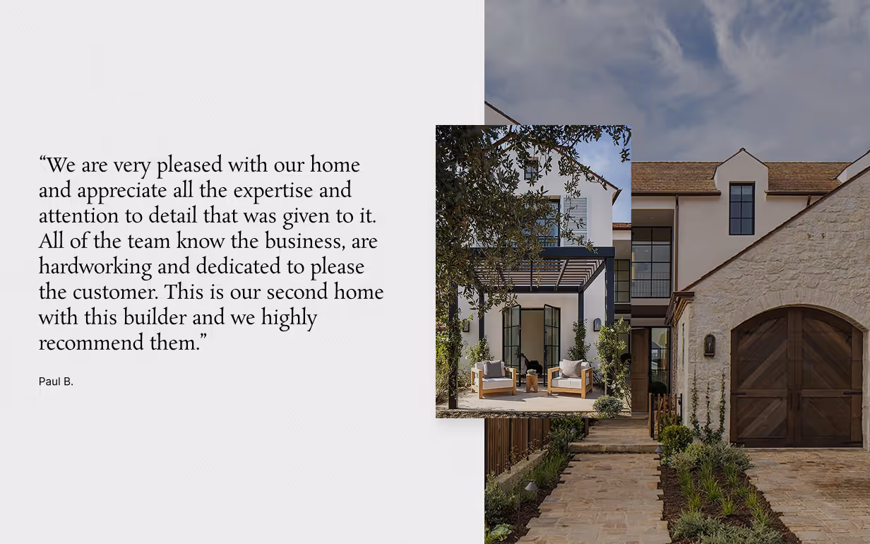 The testimonial section for a custom home builder.