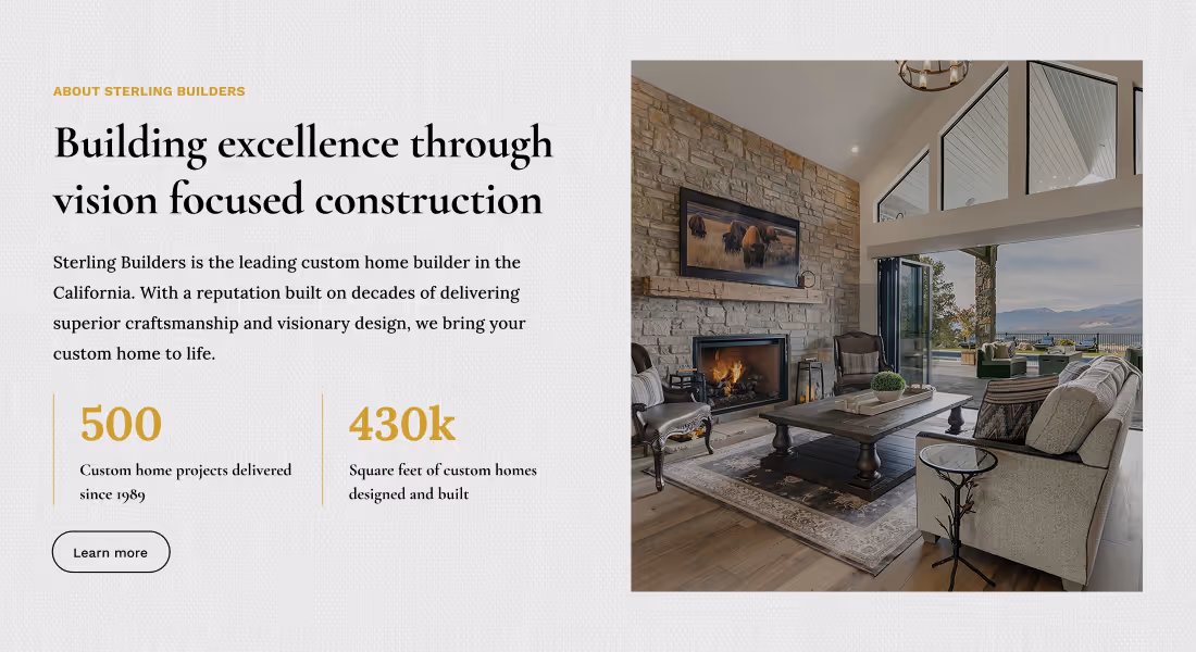 The about section for a Sterling Builders's website.