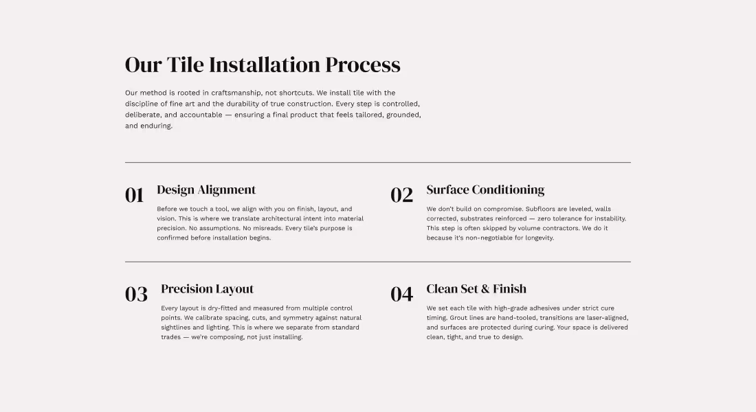 The process section for Pino Artistic Tile's website.