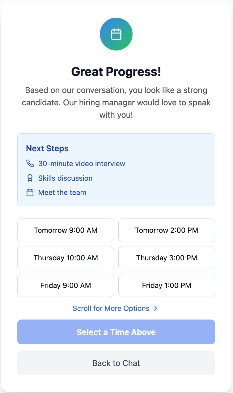 Talent Pronto automated interview scheduling screen