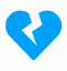 Blue broken heart icon with a jagged crack through the middle.
