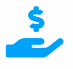 Blue hand icon holding a dollar symbol above it.