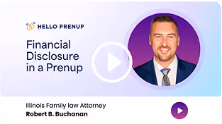 Video thumbnail titled Financial Disclosure in a Prenup featuring Illinois family law attorney Robert B. Buchanan in a suit and tie.