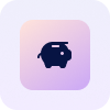 Piggy bank icon in dark blue on a rounded square background with a gradient from light purple to blue.