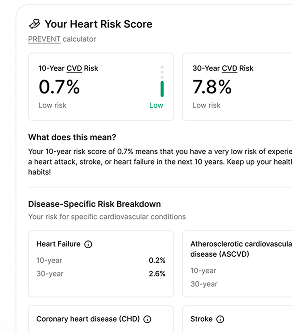 Structured risk staging and scores app screen
