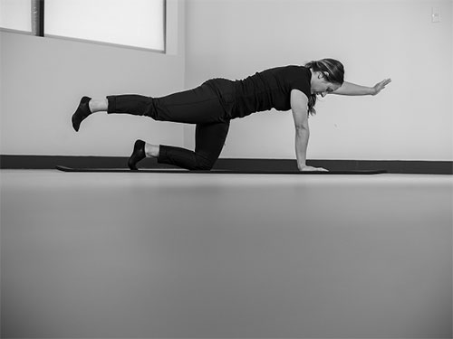 Woman performing a plank on her hand and knees.