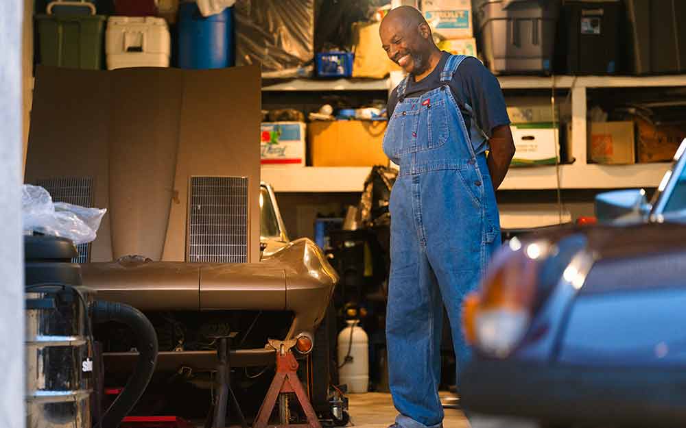 Byron Thompson in his garage.