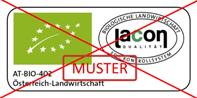 Musterstempel mit Logos der österreichischen Landwirtschaft und der Marke 'acon'.