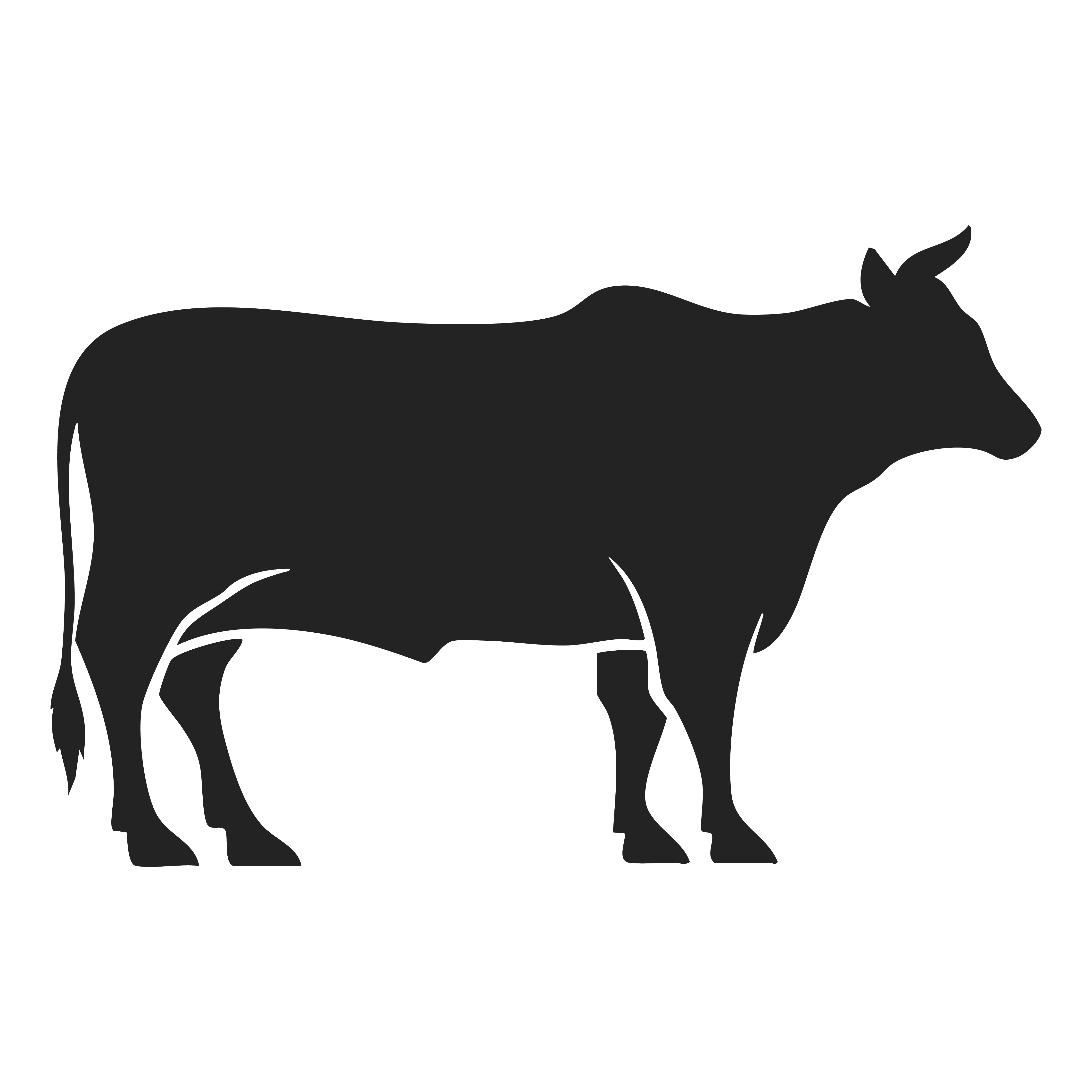 Schwarze Silhouette einer Kuh im Profil nach rechts.