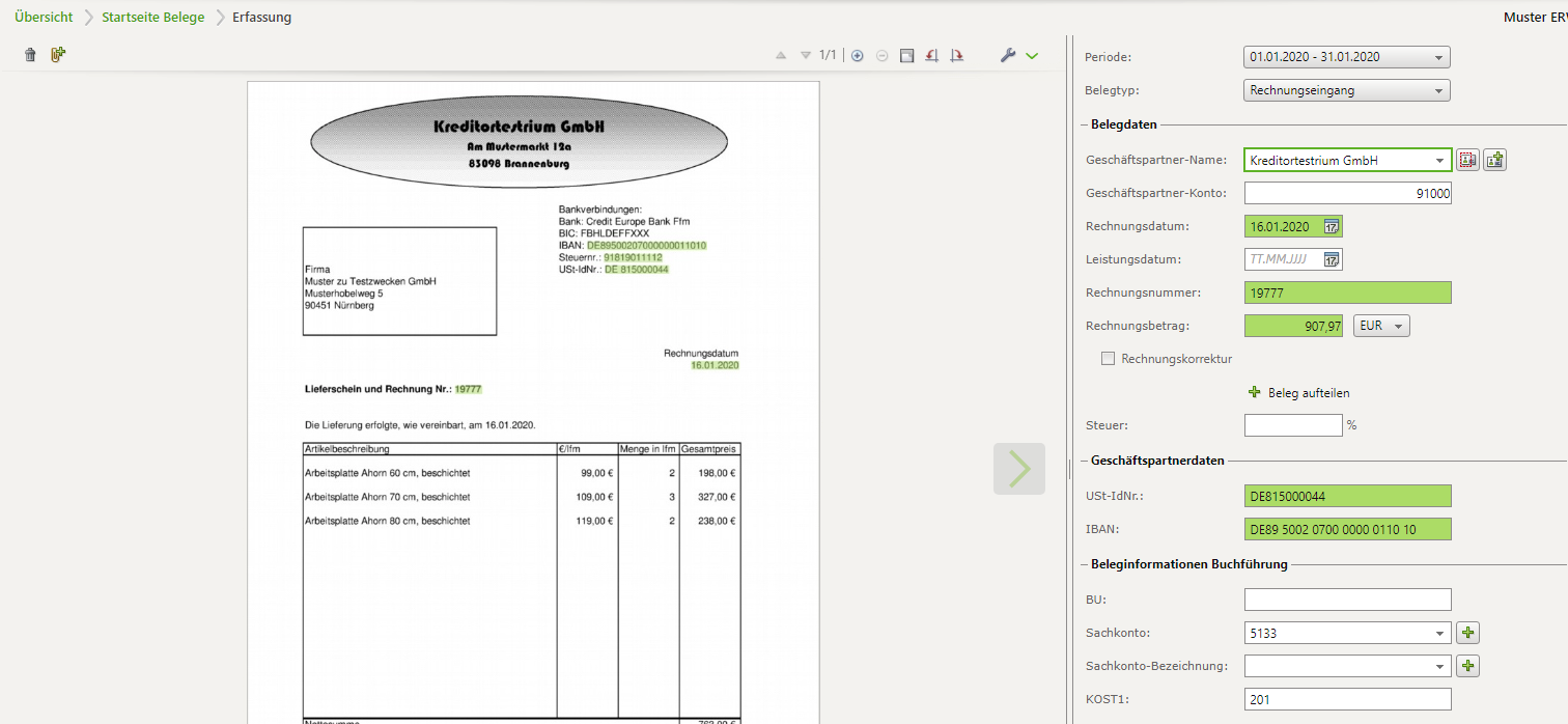 DATEV Unternehmen online Texterkennung Bearbeitungsform Erweitert