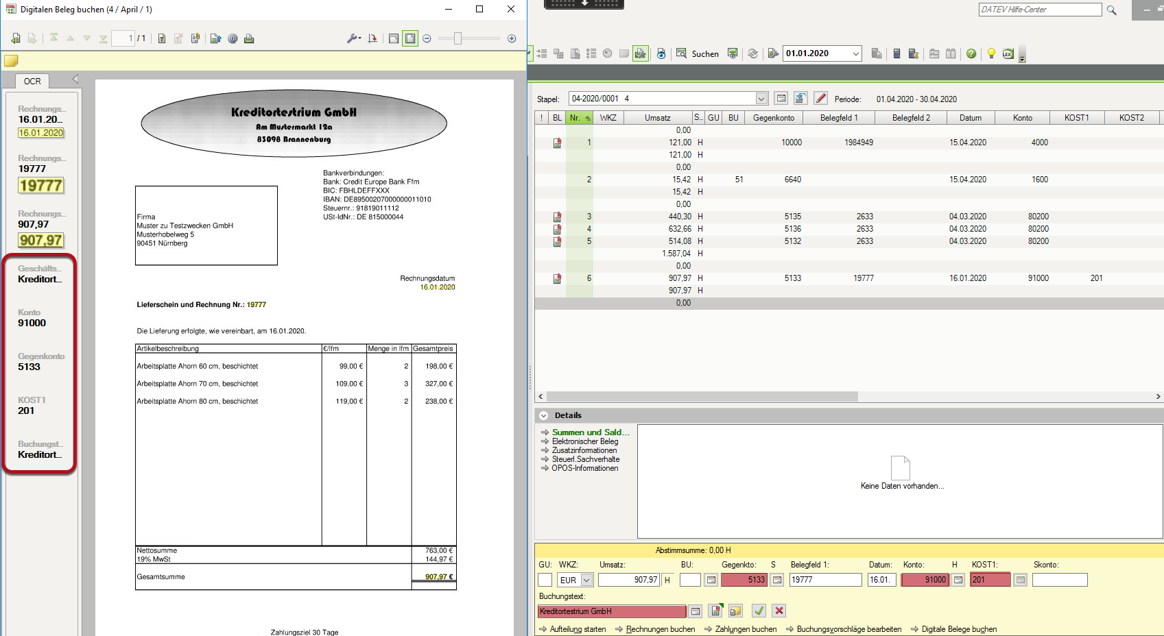 Texterkennung in DATEV Rechnungswesen