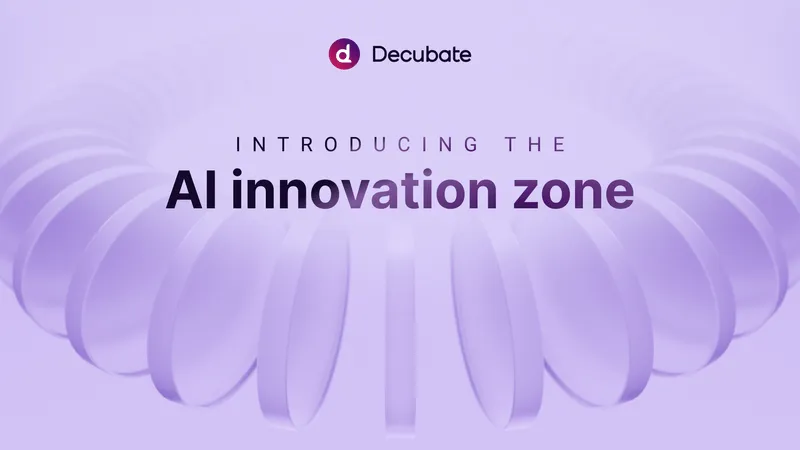 Decubate logo above text introducing the AI innovation zone with a purple abstract circular design background.
