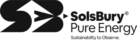Logo of Solsbury Pure Energy with stylized black and white design.