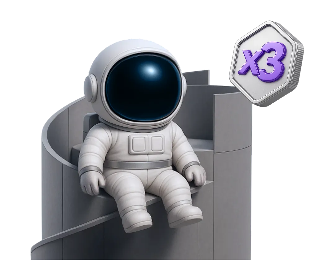 cosmonaute assis avec un badge x3