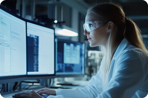 Food quality manager working with digital compliance system