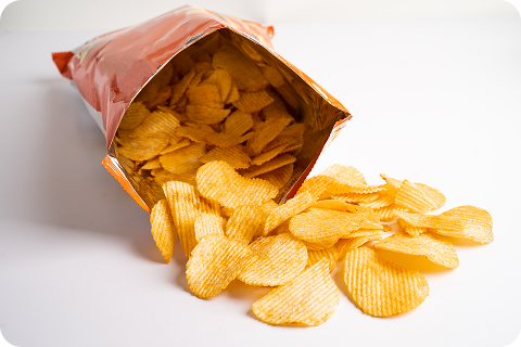 opened bag of crisps