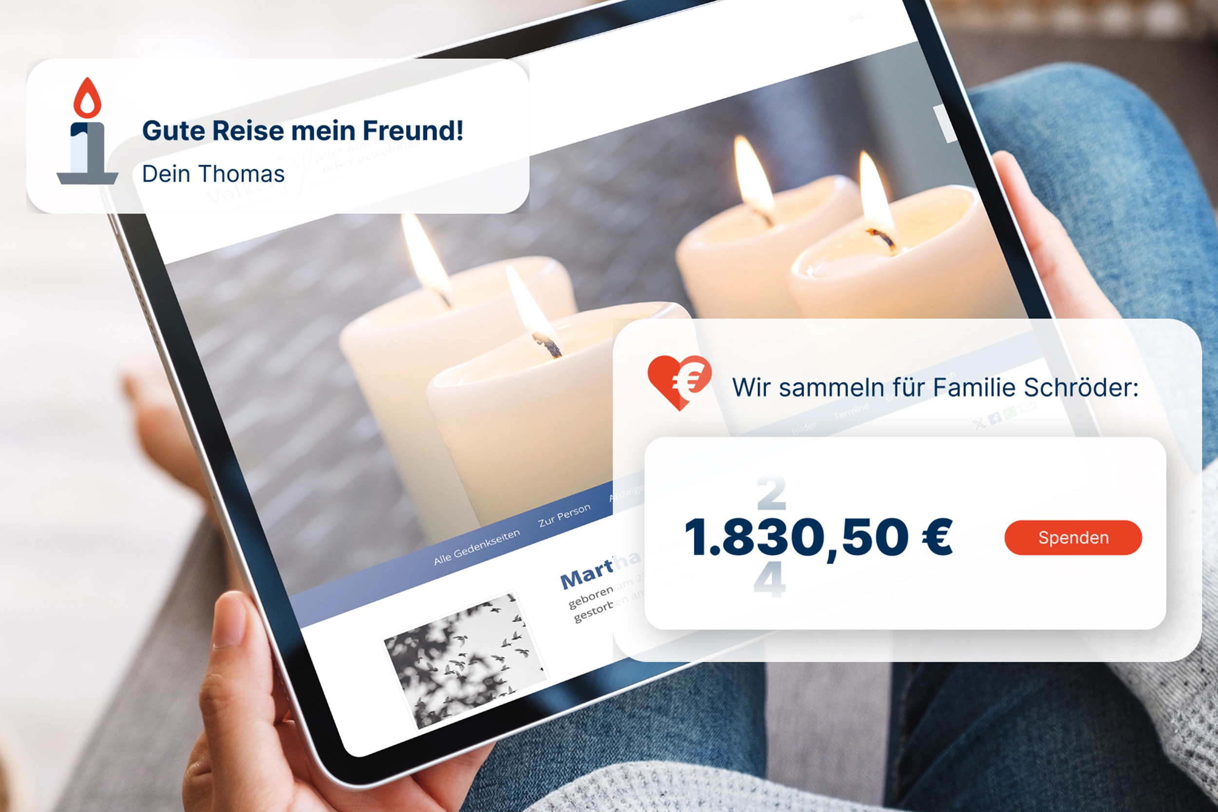 Rapid data Gedenkportal mit Spendenaufruf und Gedenkseiteneintrag