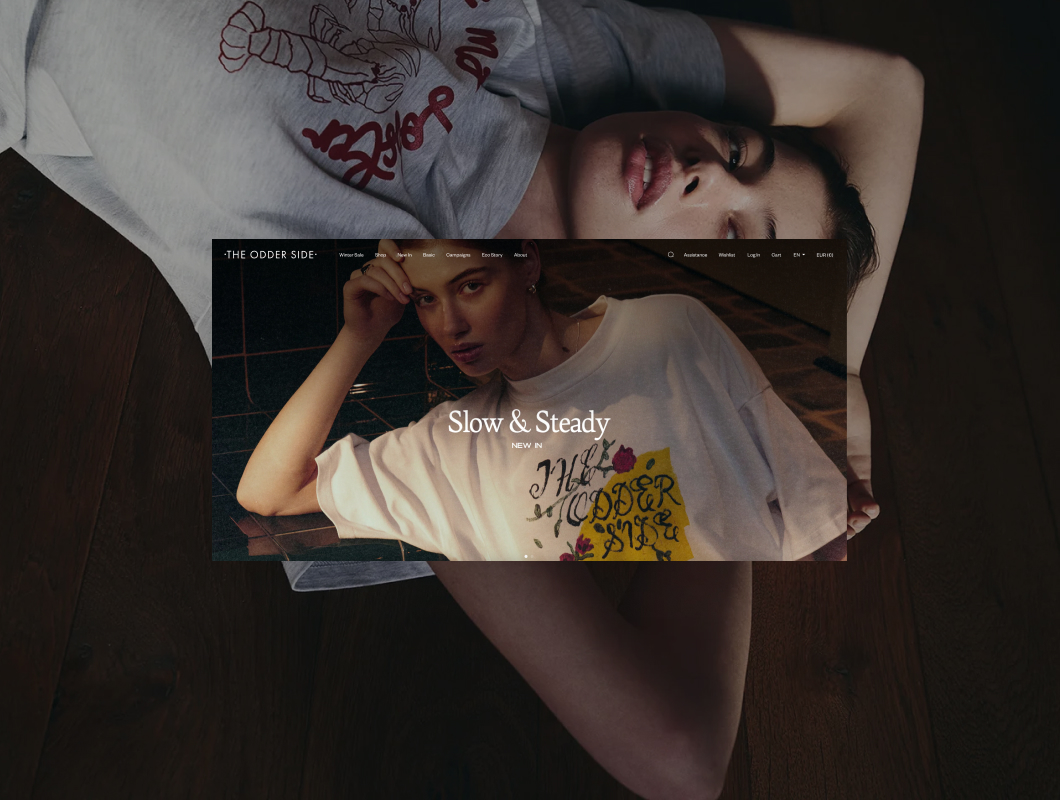 Graphic with screenshot from The Odder Side store