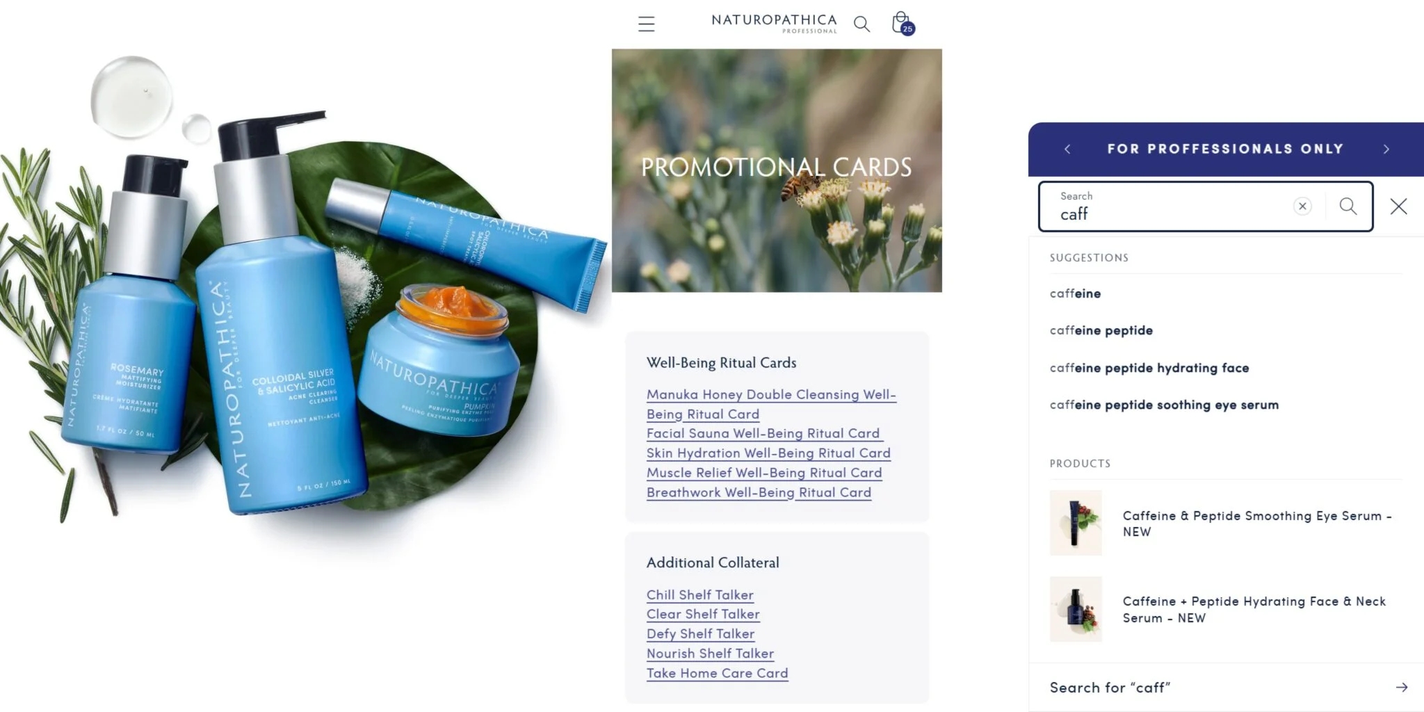 Blue skincare products from Naturopathica, including Rosemary Mattifying Moisturizer, Colloidal Silver & Salicylic Acid Cleanser, and Pumpkin Purifying Enzyme Peel, arranged with rosemary sprigs and a green leaf.