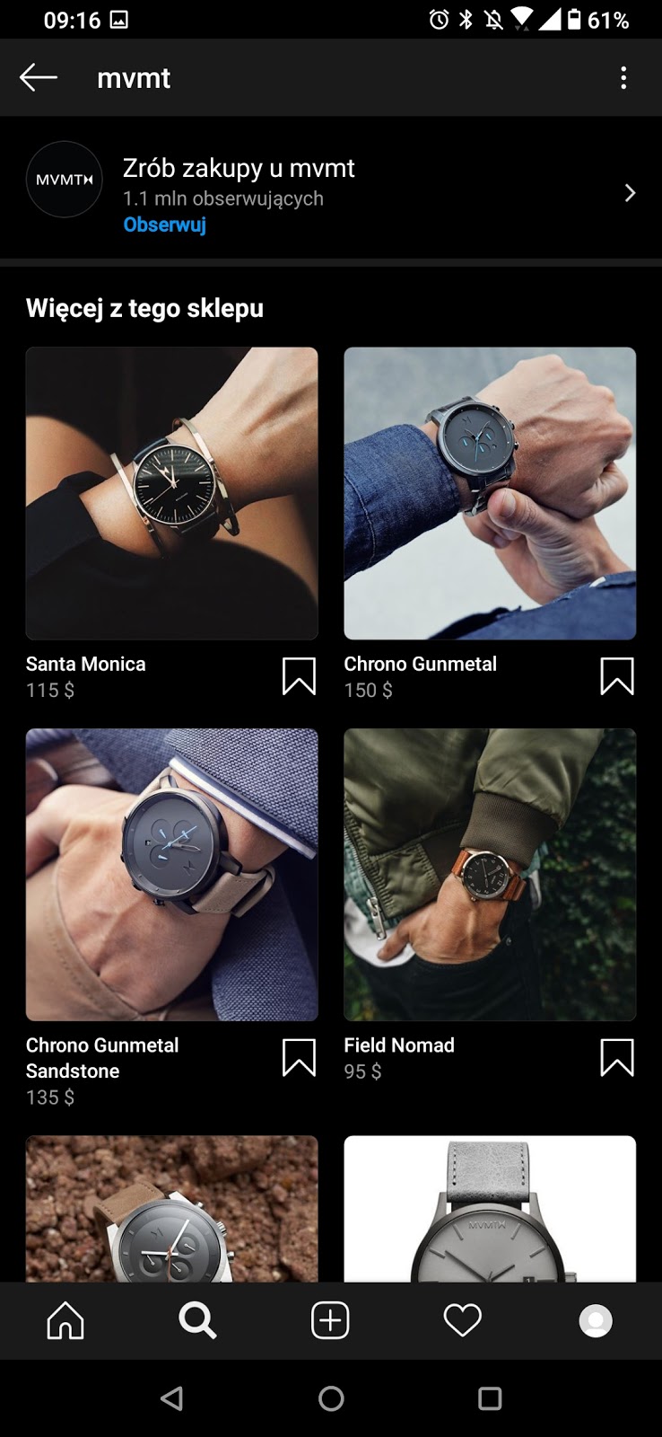 przykładowy sklep na Instagramie