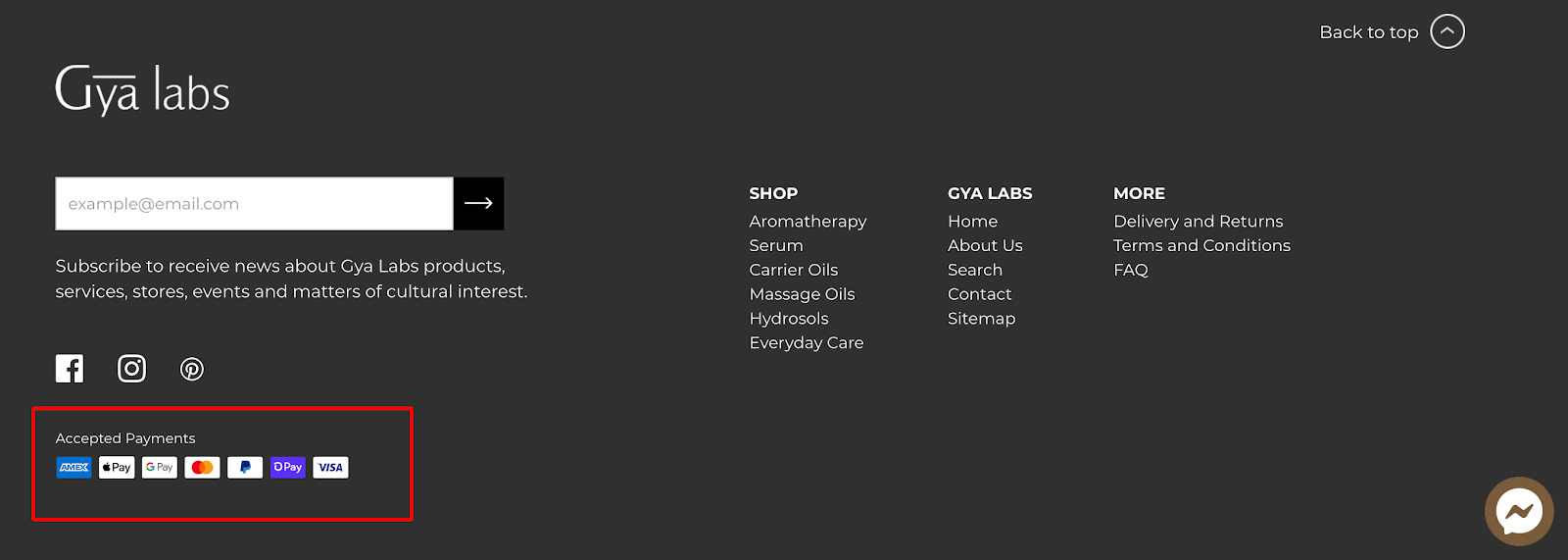 zrzut ekranu ze sklepu na Shopify, który pokazuje, jak zaprojektować stopkę, aby obniżyć liczbę porzuconych koszyków