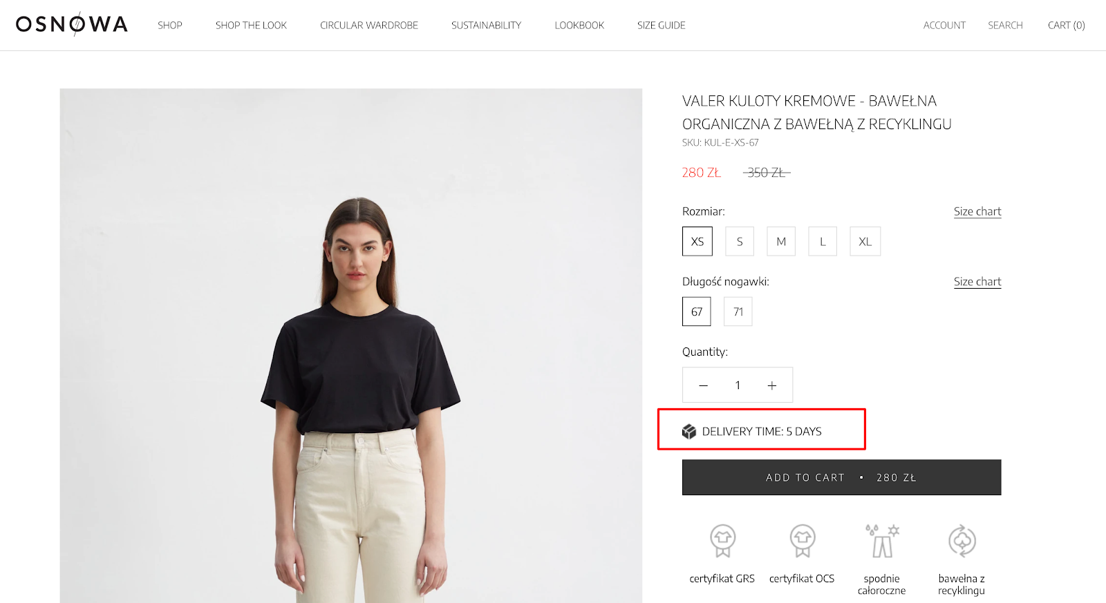 zrzut ekranu ze sklepu na Shopify, który pokazuje, jak zaprojektować stronę produktu, aby obniżyć liczbę porzuconych koszyków