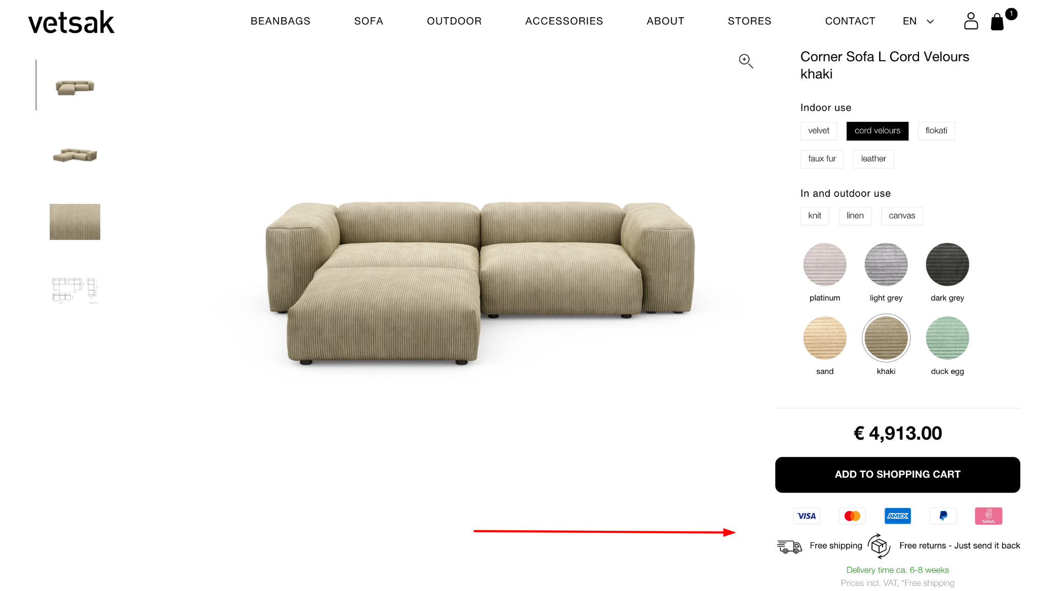 strona produktu vetsak, któremu wecanfly omogło otworzyć sklep na shopify