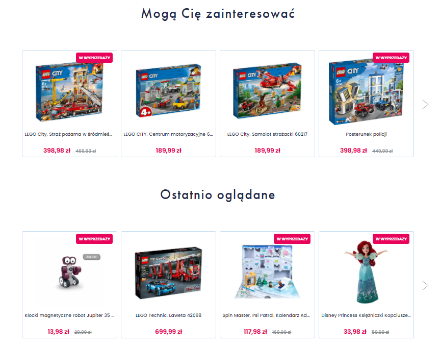 przykład ekomendacji produktów na stronie w formie baneru