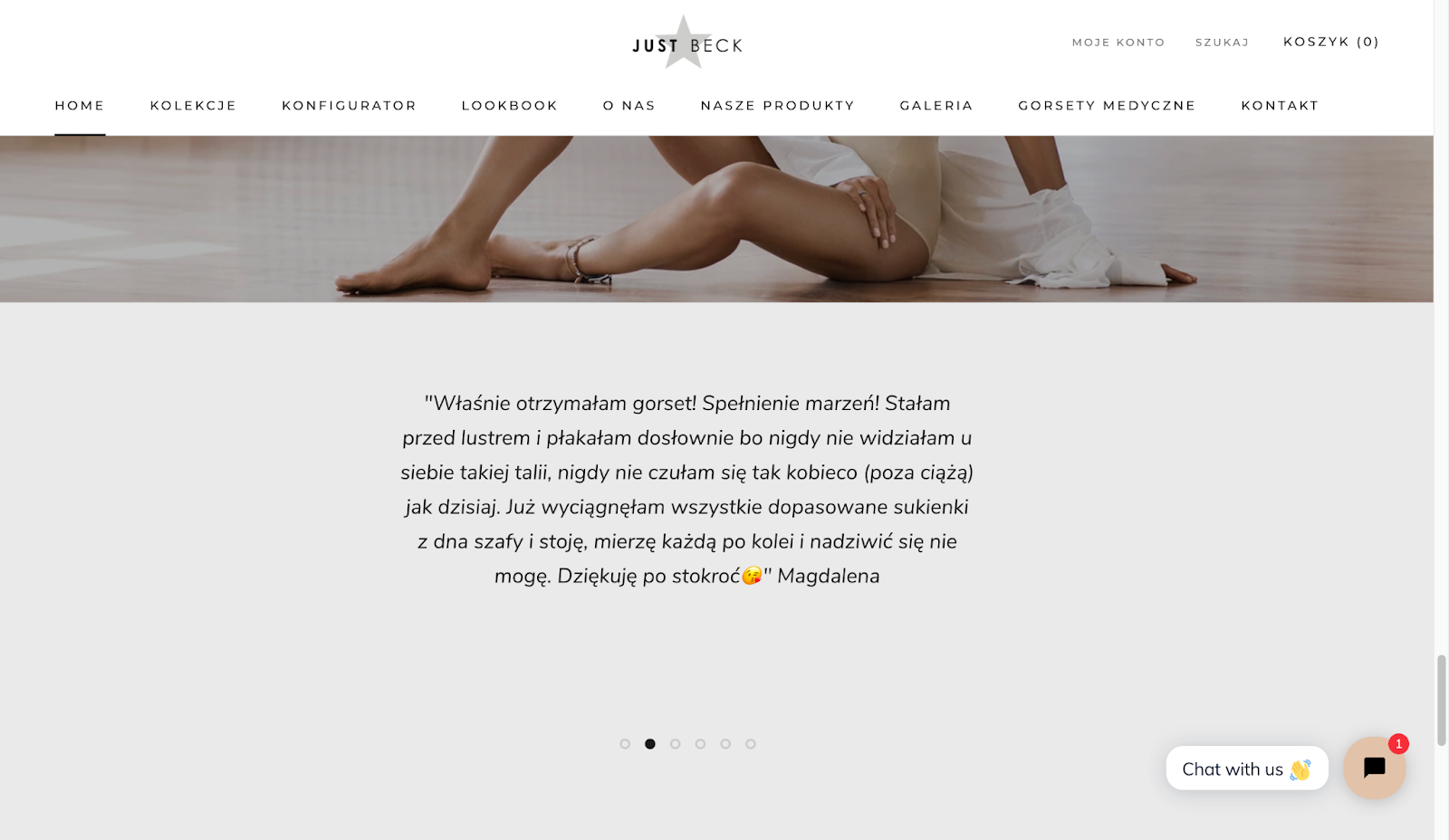 fragment strony głównej Just Beck z sekcją opinii klientów