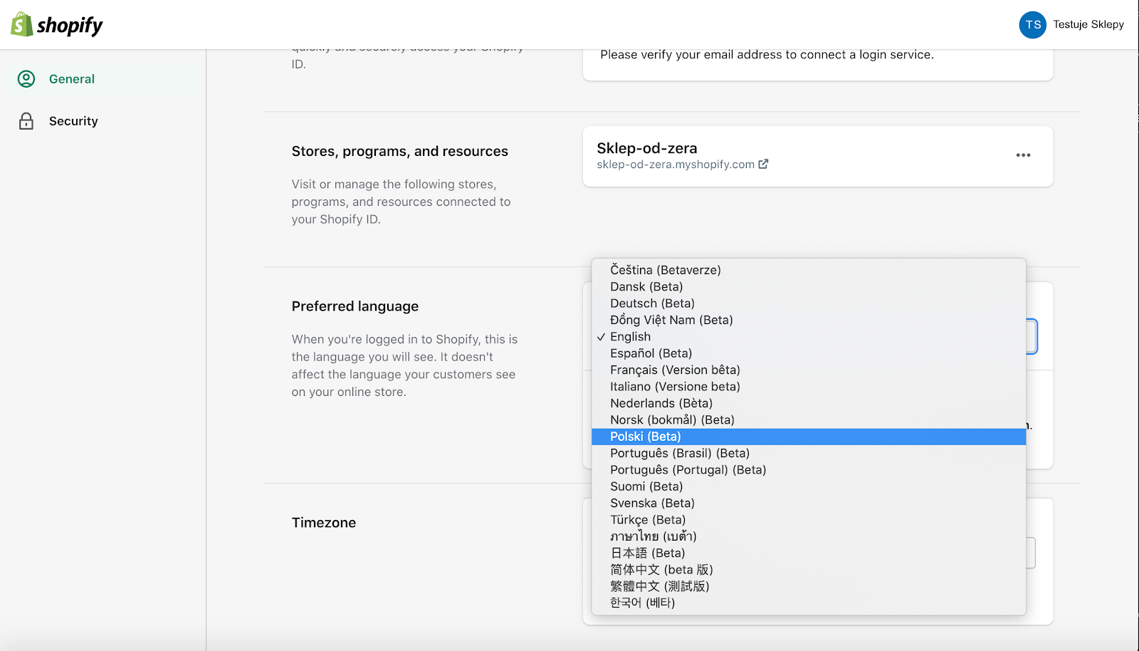 Zmieniamy Shopify na Polski w aplikacji
