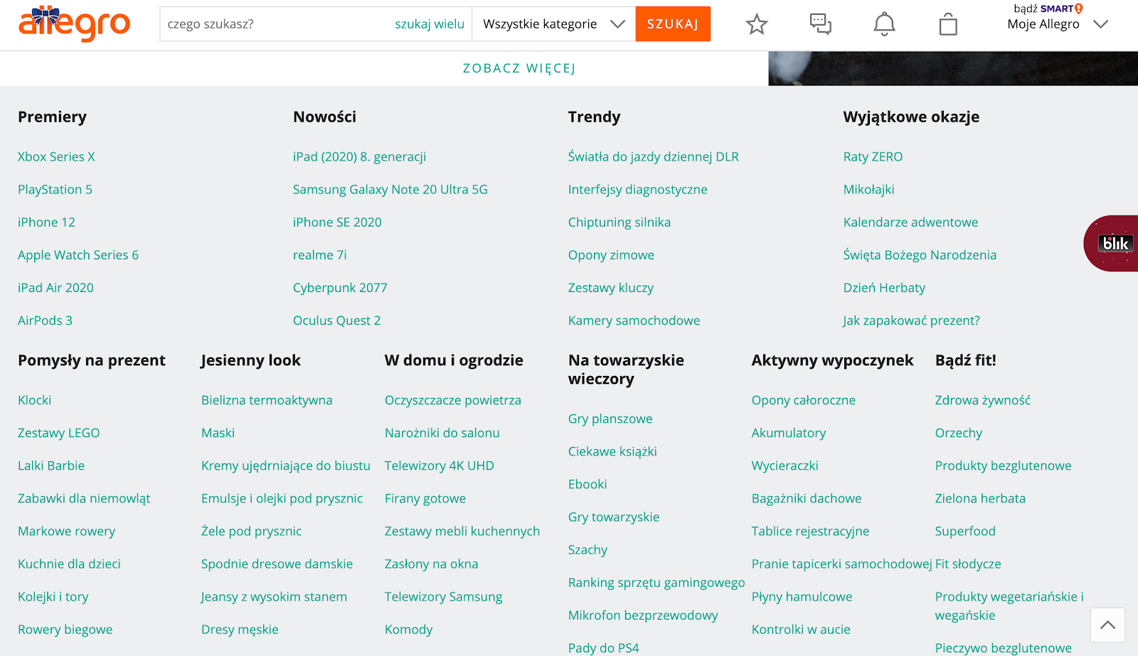 allegro zrzut ekranu ze strony głównej