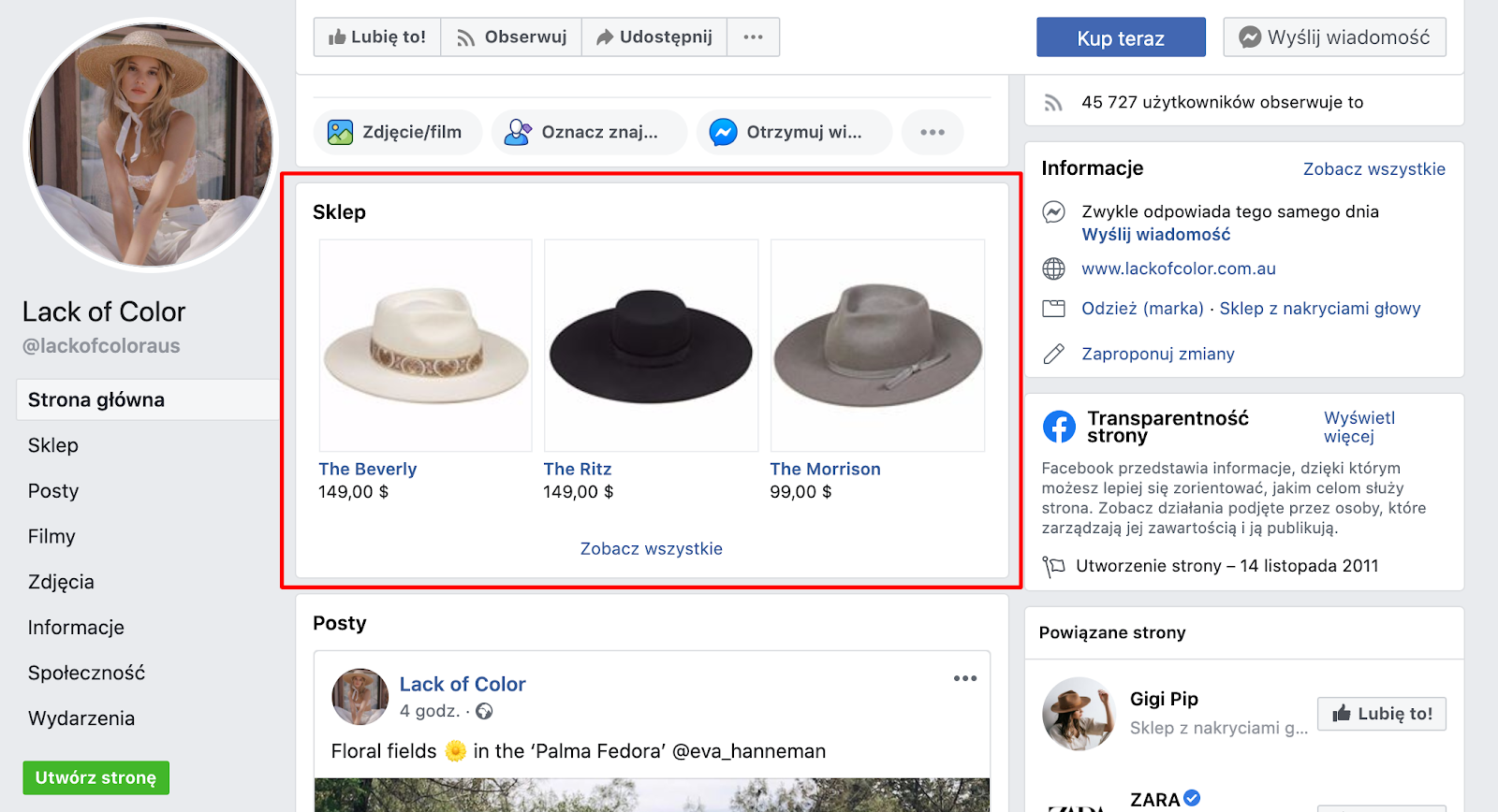 zdjęcie sklepu na Facebooku