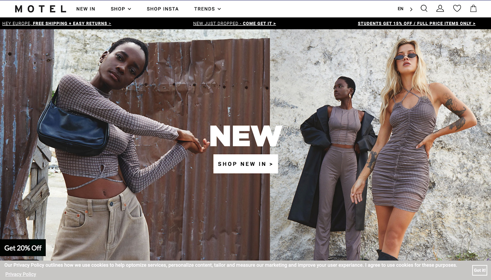 sklep na Shopify Motel Rocks zrzut ekranu