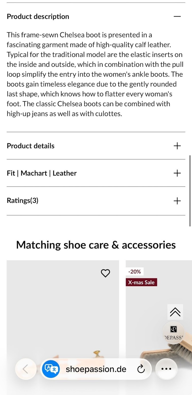 default product template on mobile example
