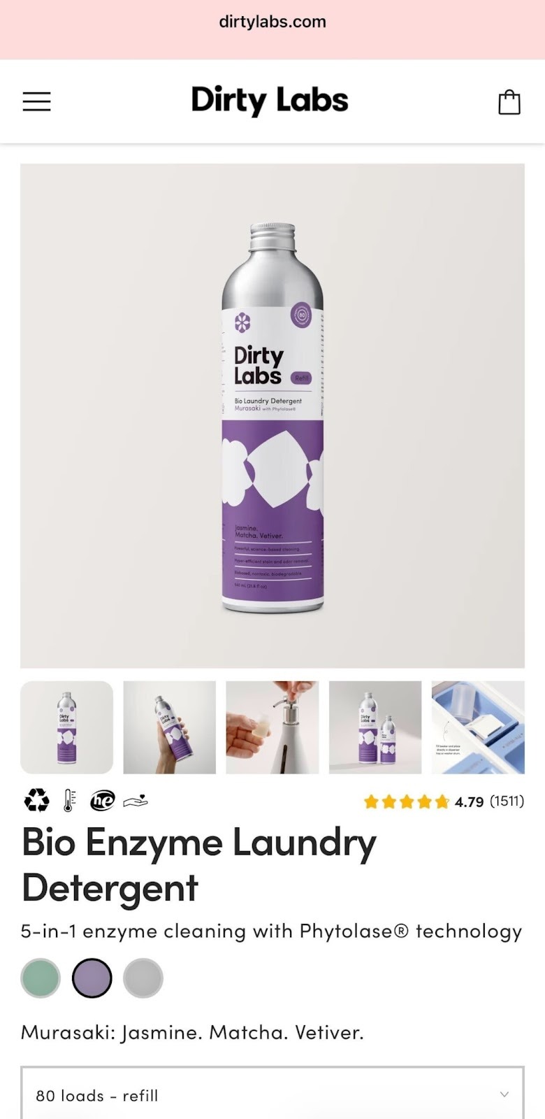 default ecommerce product template on mobile example with easy to understand options that are visible perfectly on mobile, including professional photos, product videos and product's benefits