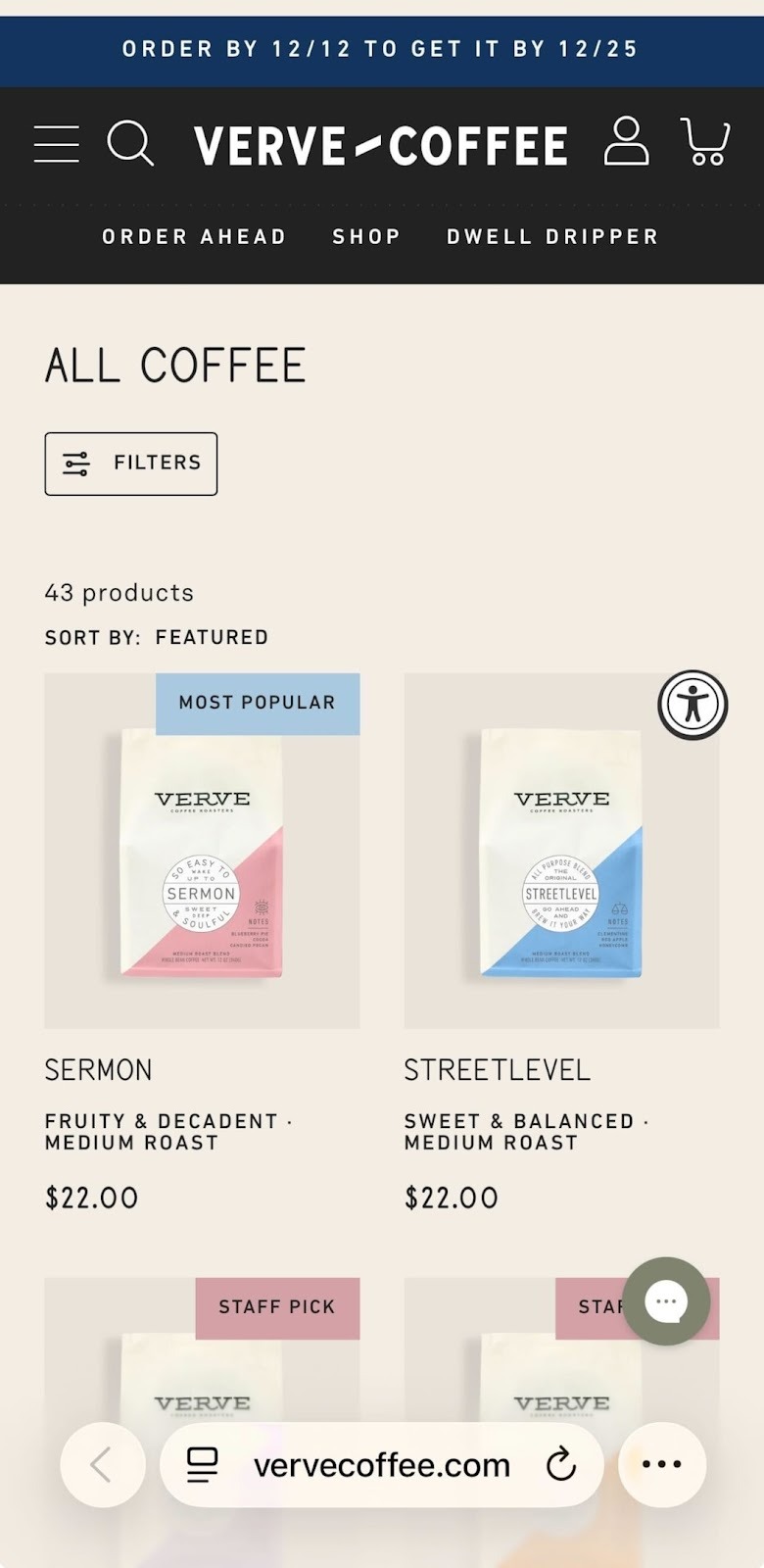 Best practices for UX‑friendly product categories pages - Verve Coffee and mobile responsive pages