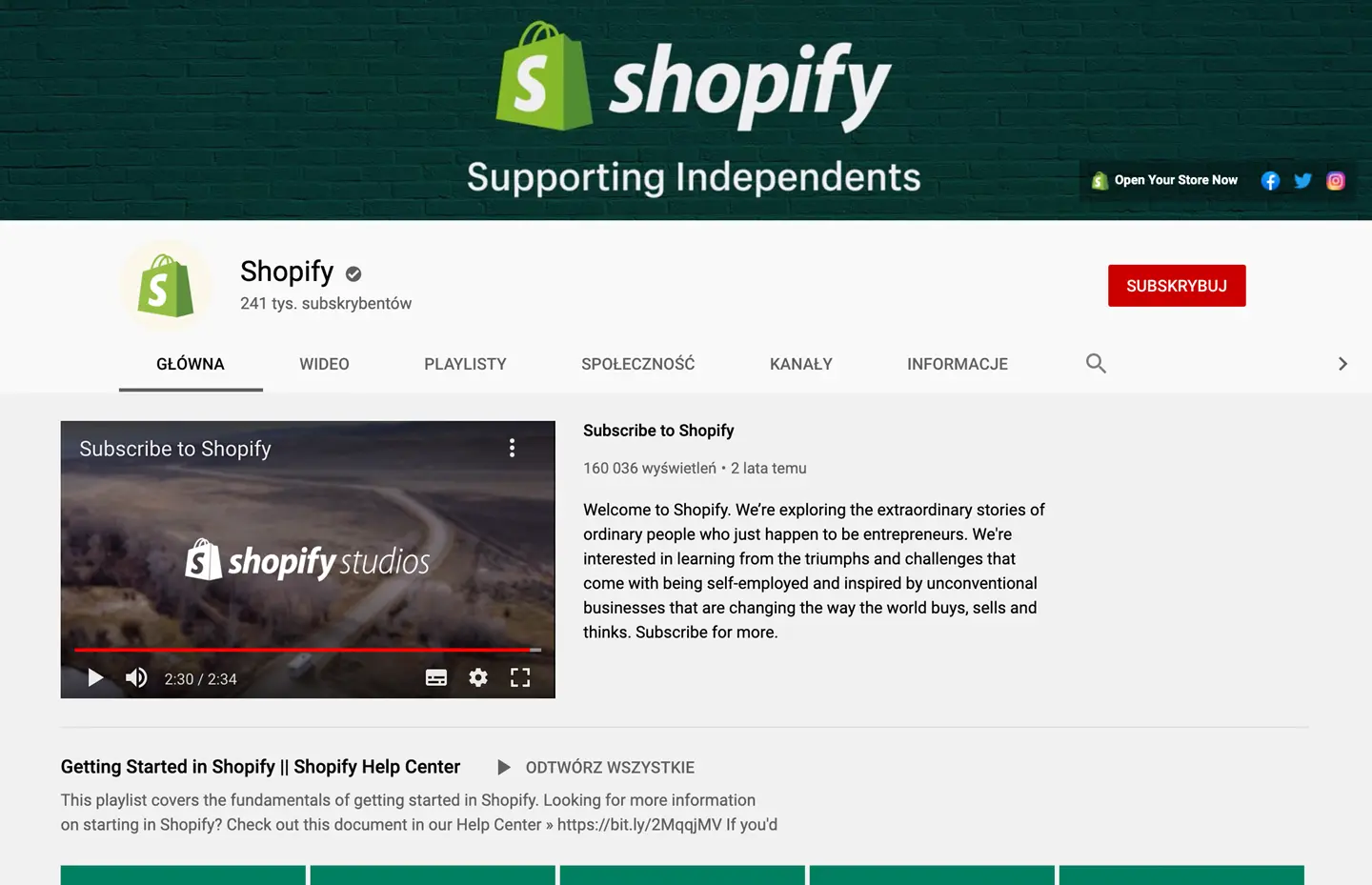 kanał Shopify to jedno z najciękawszych źródeł wiedzy o platformie