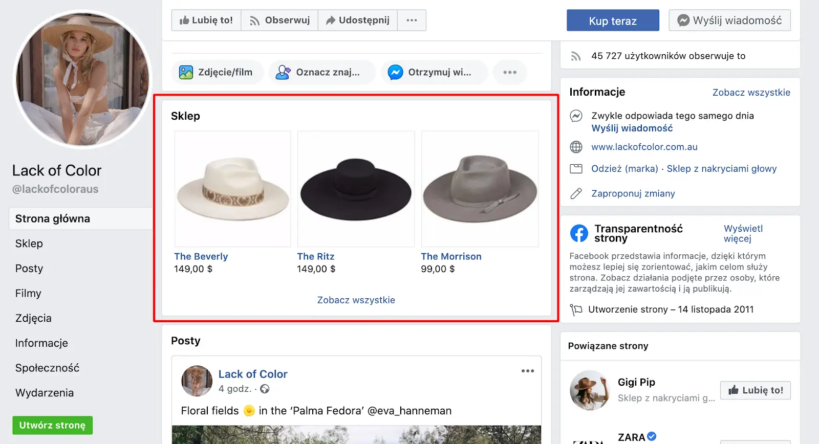 zdjęcie sklepu na Facebooku