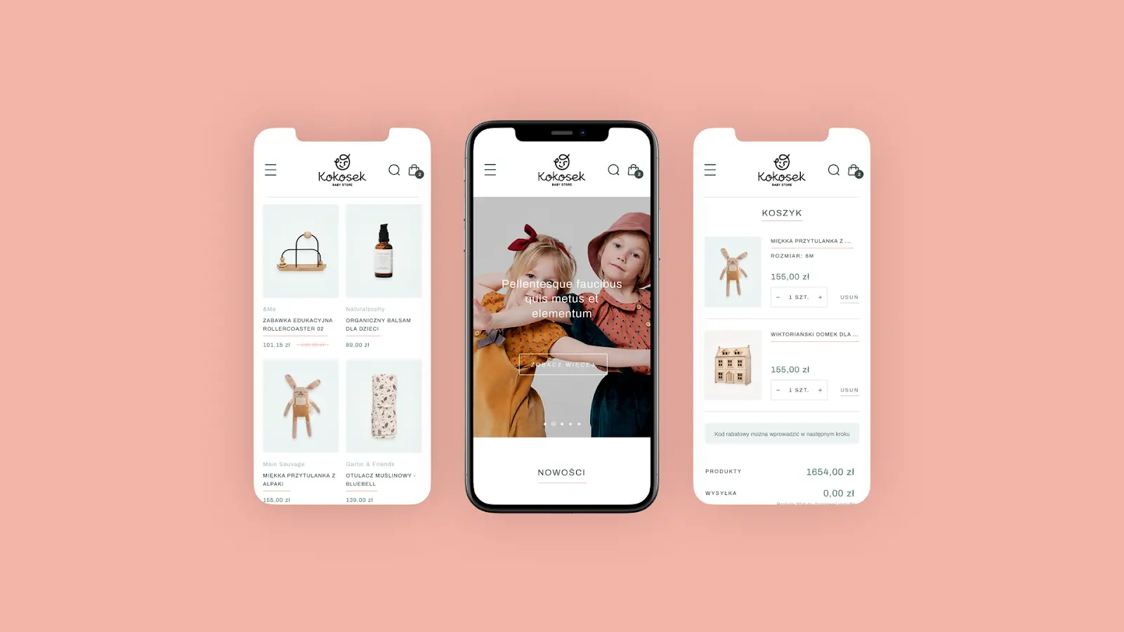 kokosek widok sklepu Shopify z mobilki