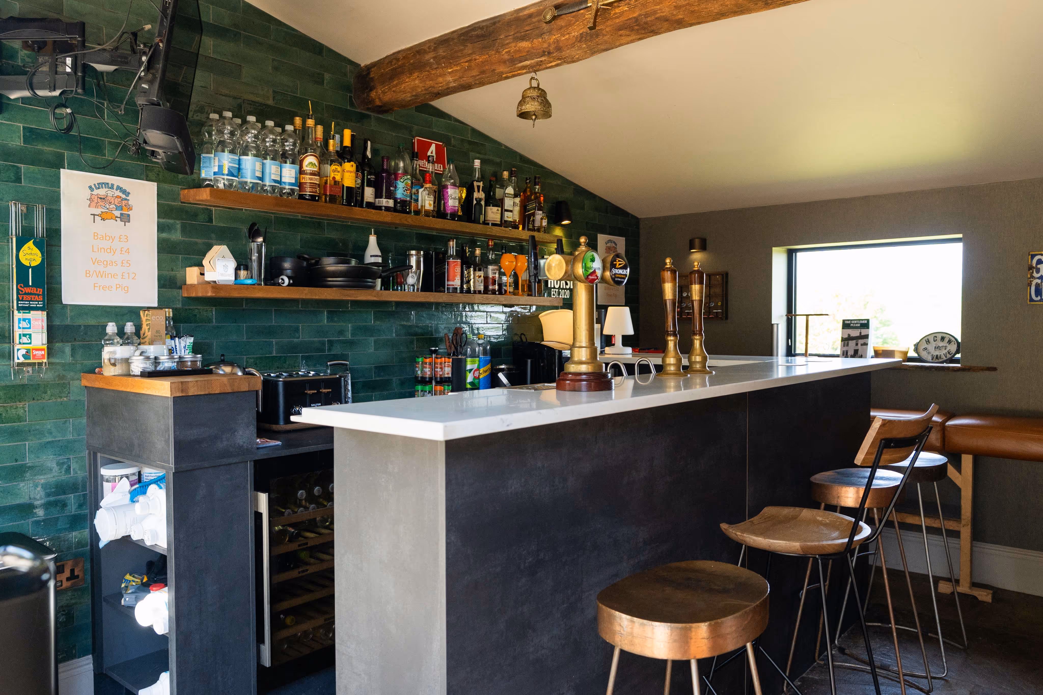 The Thirsty Horse bar shows a range of spirits on the shelfs