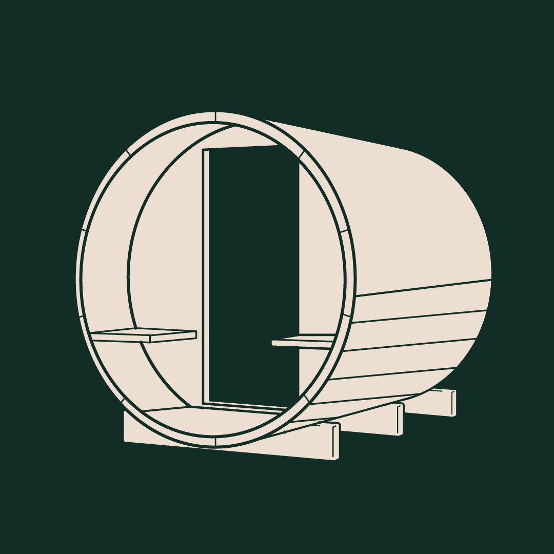 An illustration of a barrel sauna
