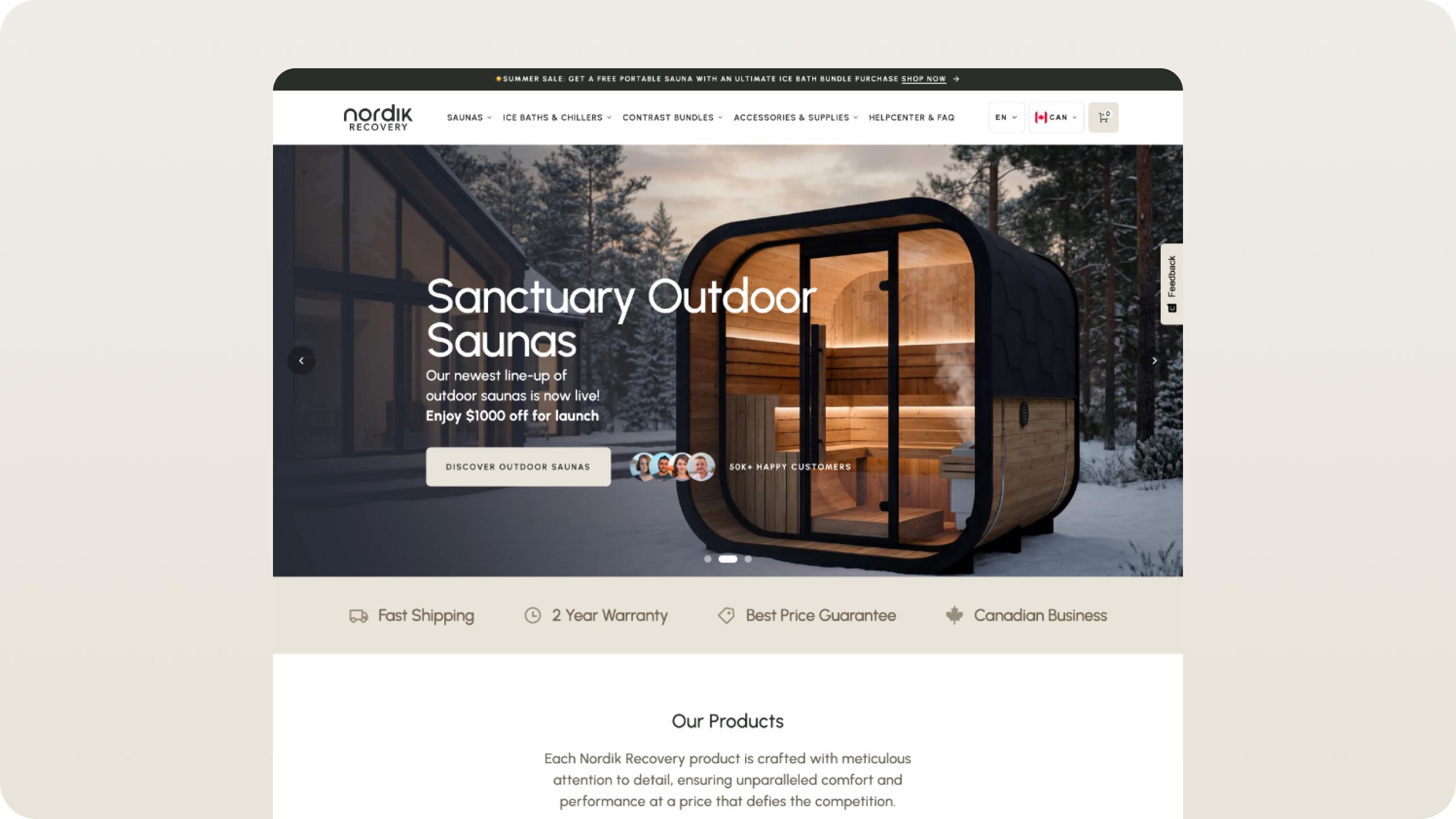 Nordik Recovery Shopify Plus store home page