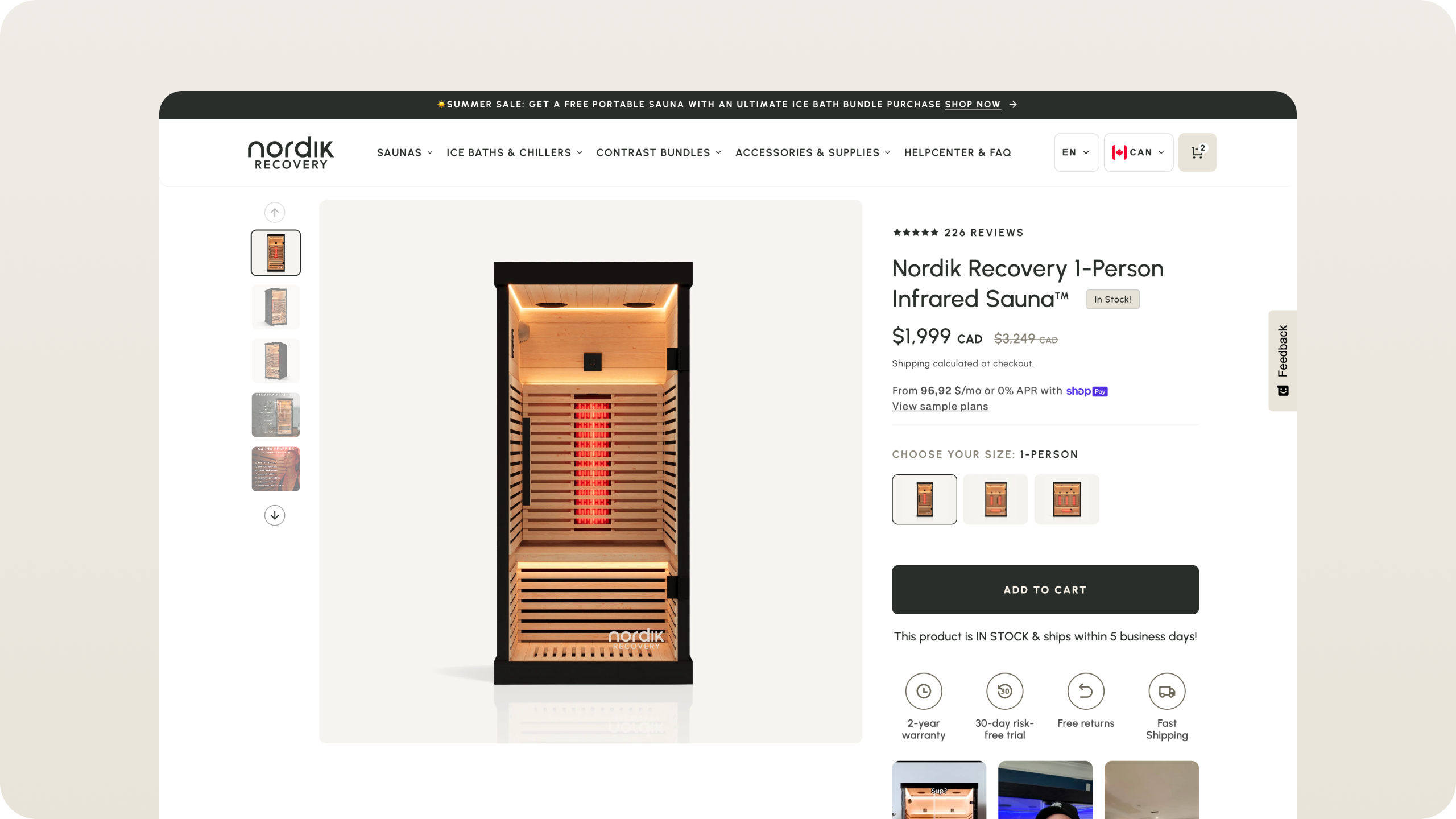 Nordik Recovery ice bath product page design