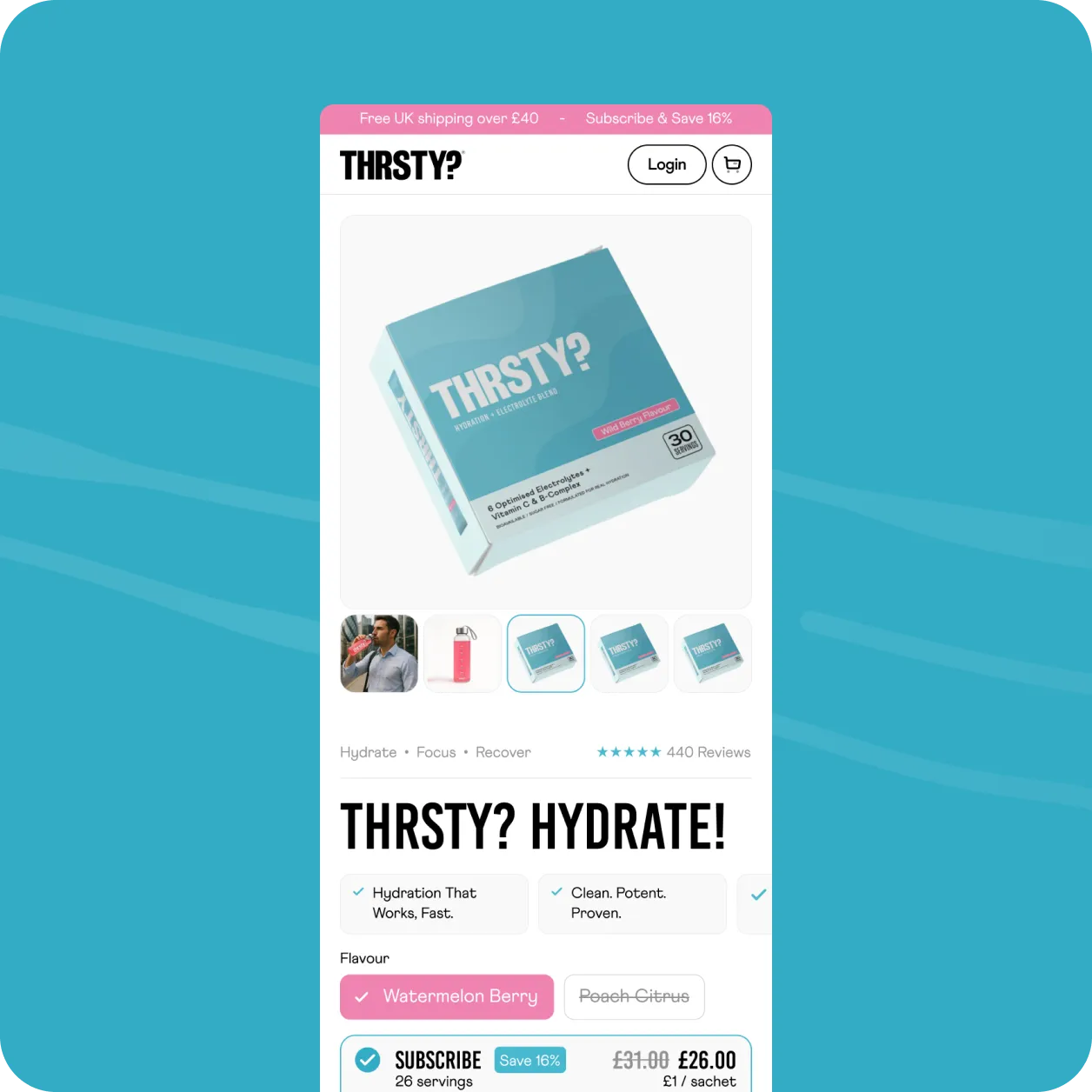Thrsty Shopify store design, view 2