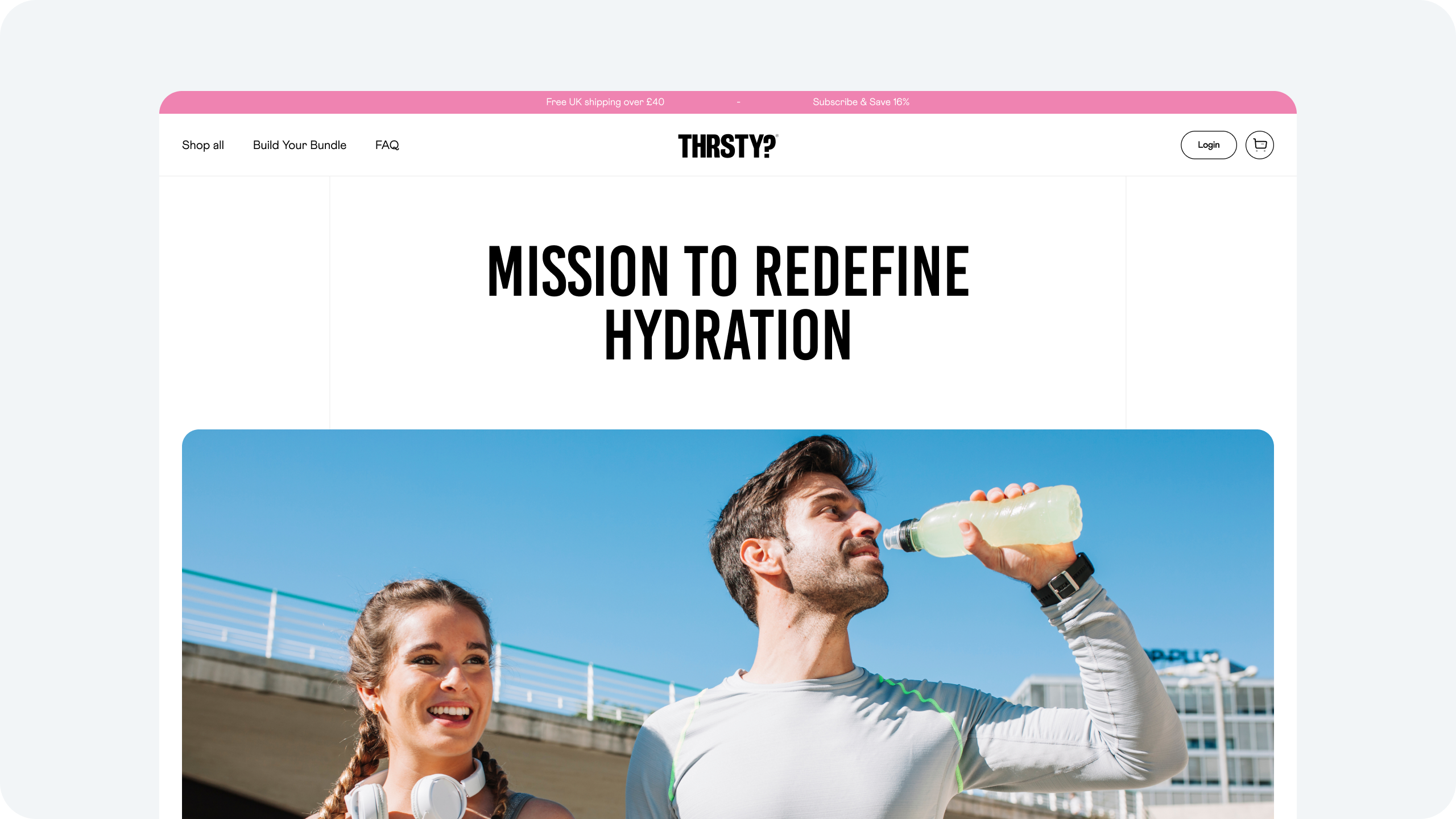THRSTY product page with subscription and one-time purchase