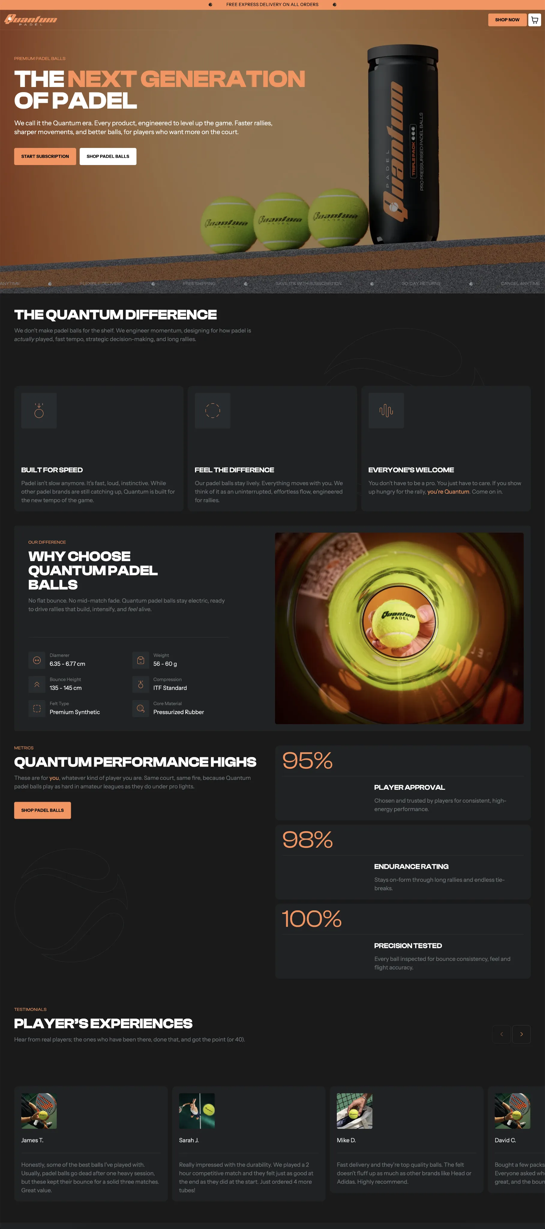 Quantum Padel Shopify store screenshot