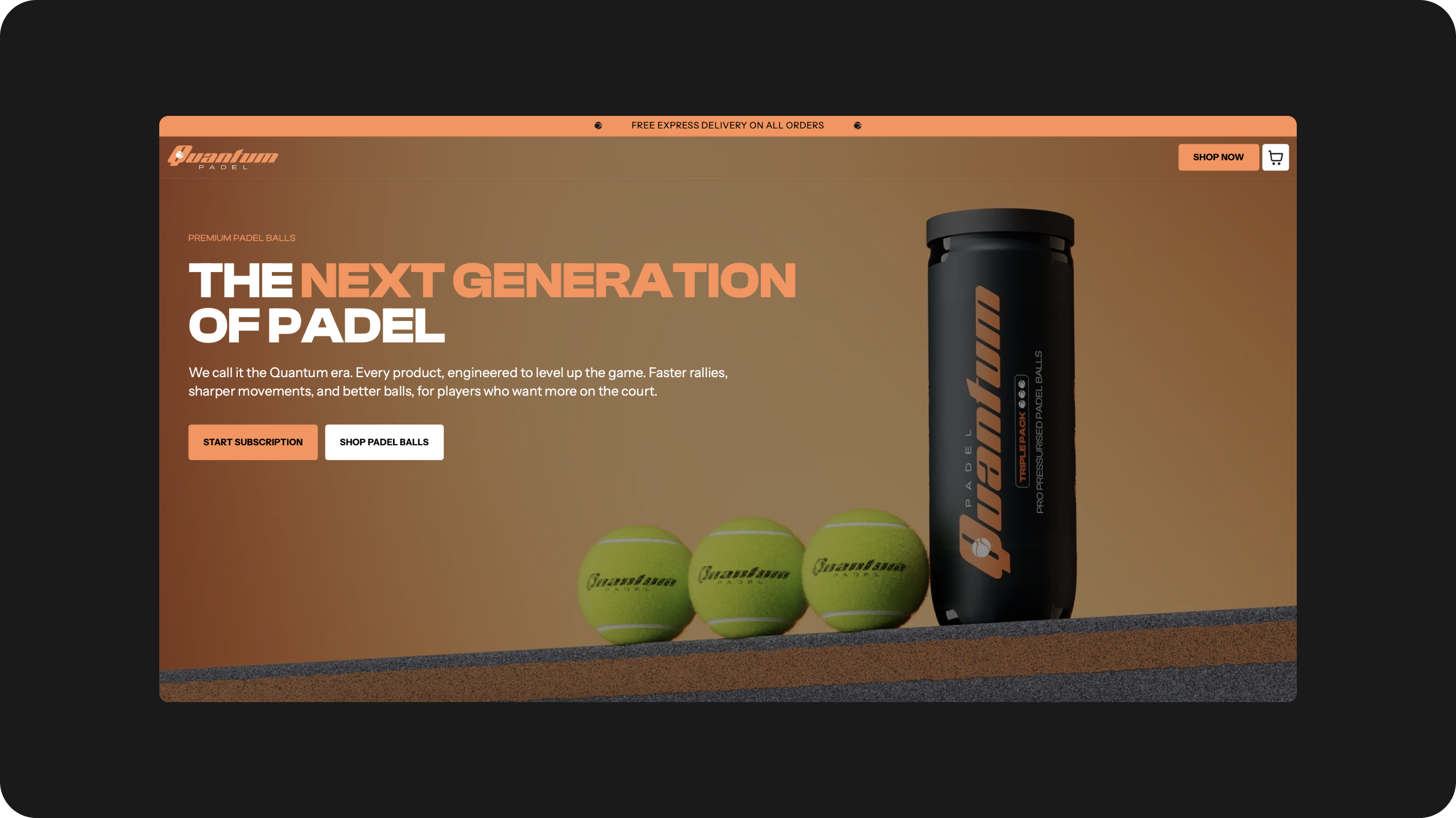 Quantum Padel Shopify store home page