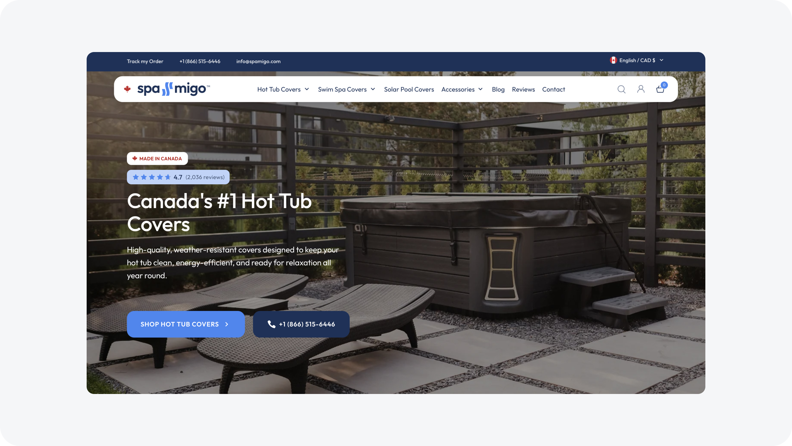 Spa-Migo Shopify home page for the U.S. store